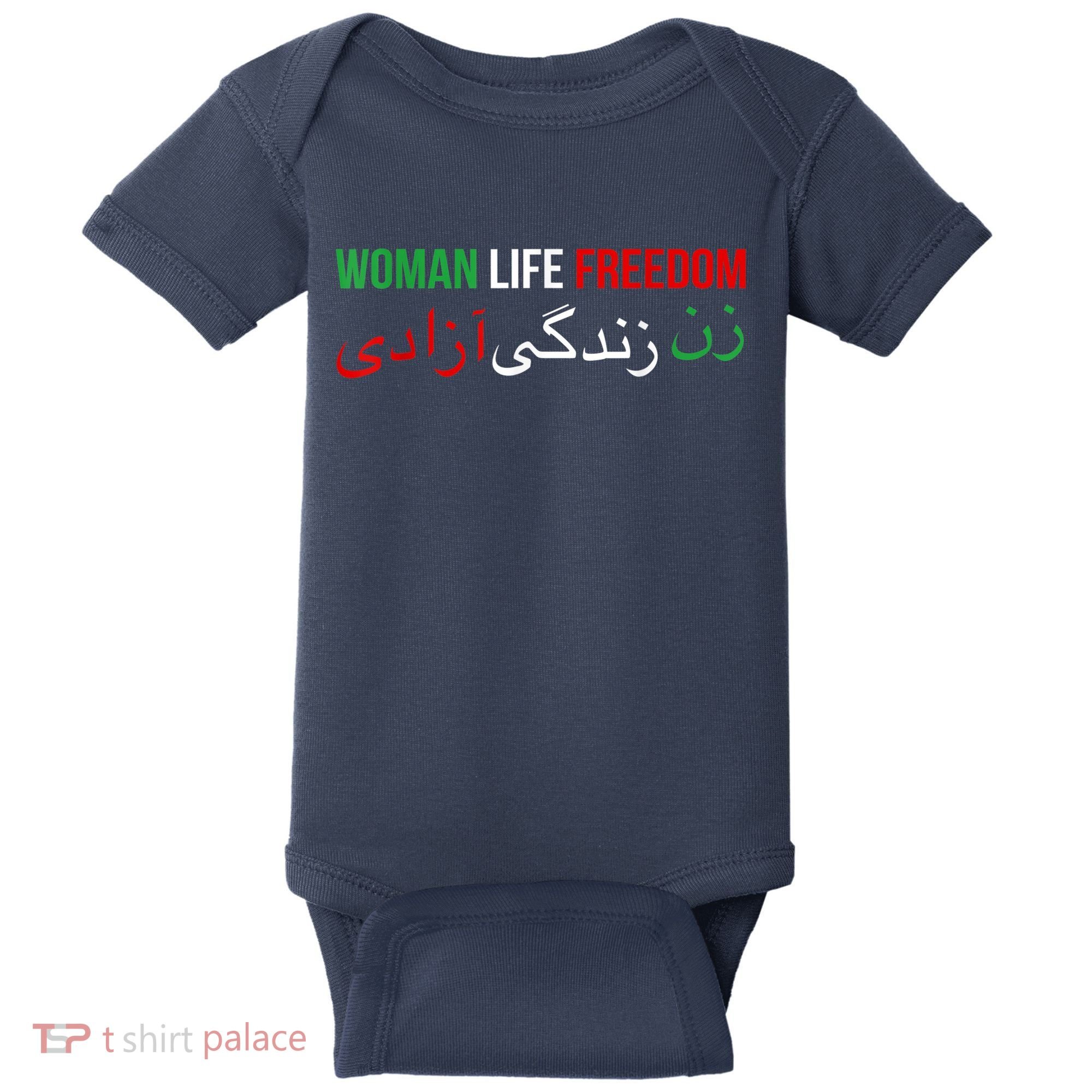 Woman Life Freedom Iran English Persian Protest Slogan Baby Bodysuit