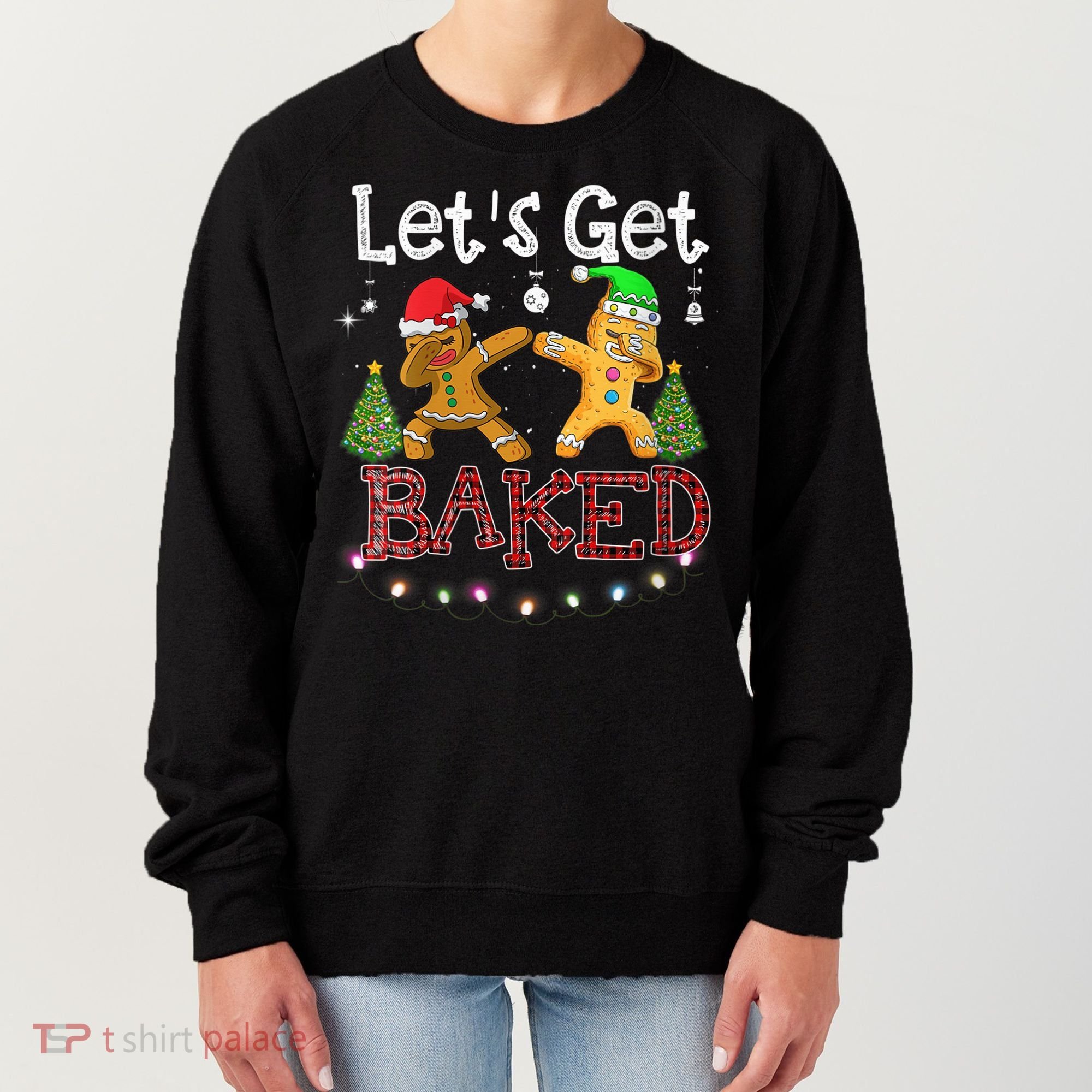 Wo Let's Get Baked Cookie Baking Gingerbread Plaid Christmas Women's Sweatshirt