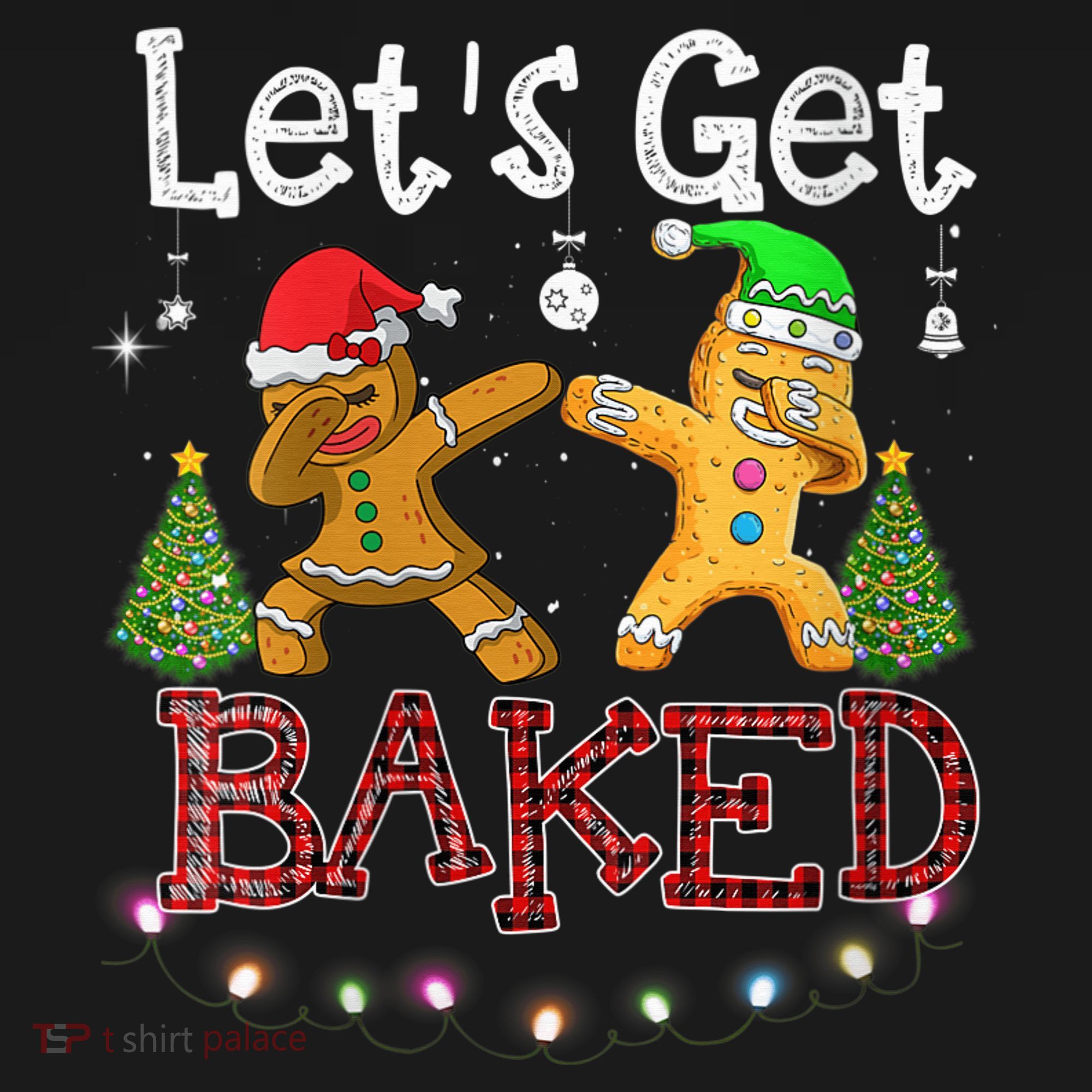 Wo Let's Get Baked Cookie Baking Gingerbread Plaid Christmas Sweatshirt