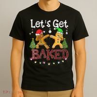 Wo Let's Get Baked Cookie Baking Gingerbread Plaid Christmas T-Shirt thumb 3