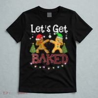 Wo Let's Get Baked Cookie Baking Gingerbread Plaid Christmas T-Shirt thumb 5