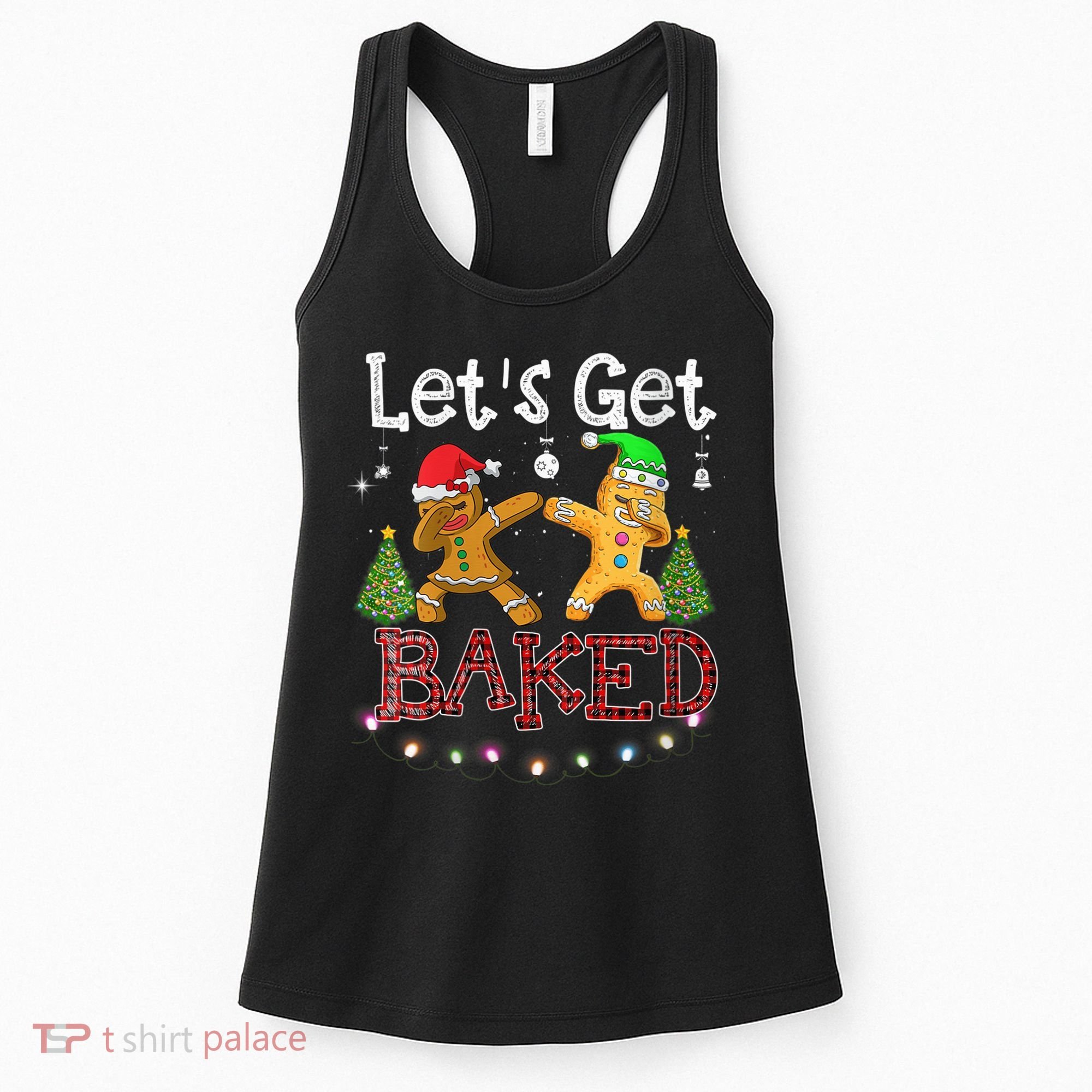 Wo Let's Get Baked Cookie Baking Gingerbread Plaid Christmas Women's Tank Top