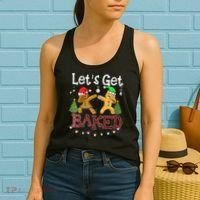 Wo Let's Get Baked Cookie Baking Gingerbread Plaid Christmas Women's Tank Top thumb 2