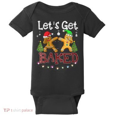 Wo Let's Get Baked Cookie Baking Gingerbread Plaid Christmas Baby Bodysuit