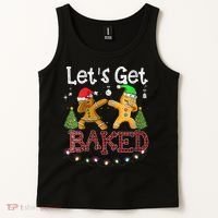 Wo Let's Get Baked Cookie Baking Gingerbread Plaid Christmas Tank Top thumb 2