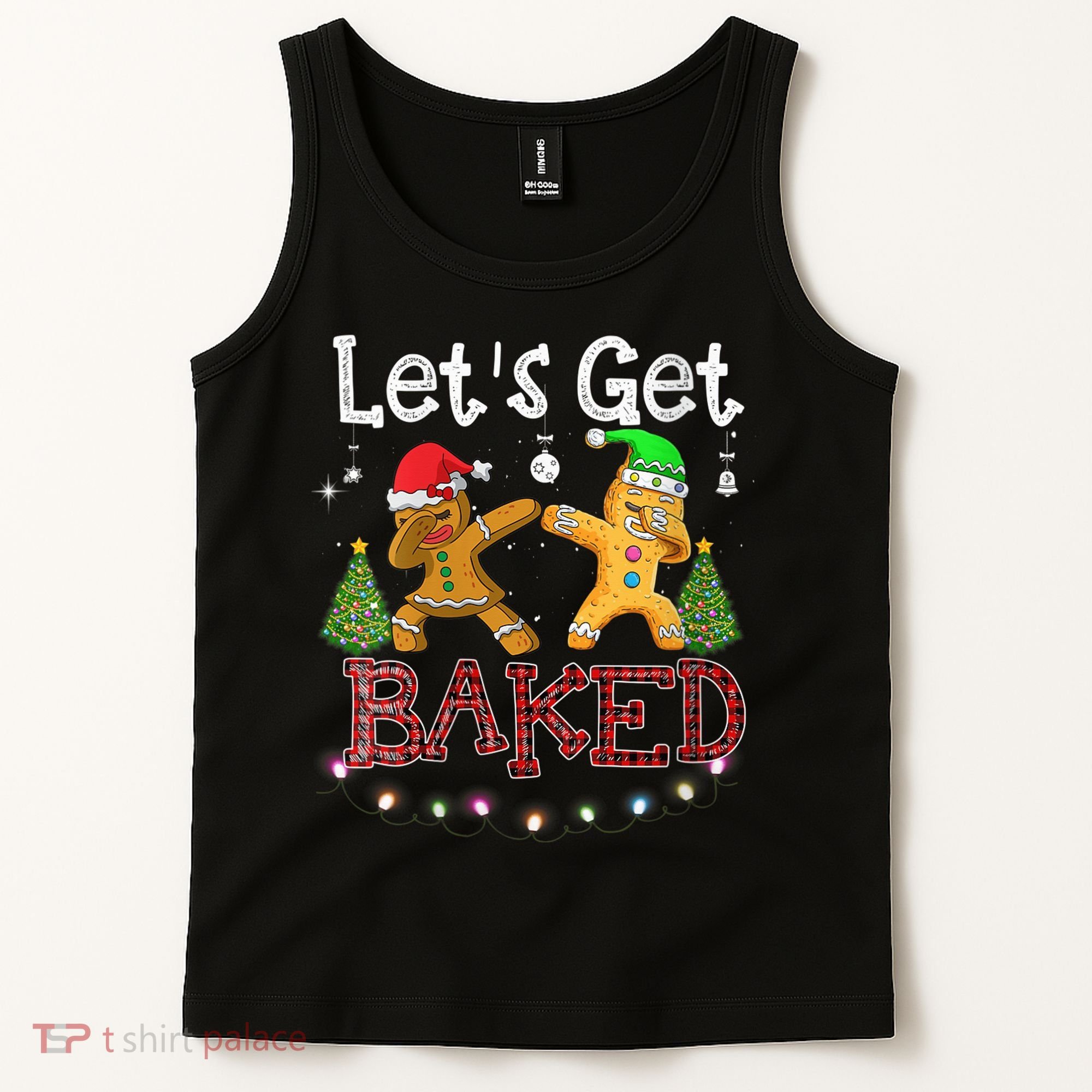 Wo Let's Get Baked Cookie Baking Gingerbread Plaid Christmas Tank Top