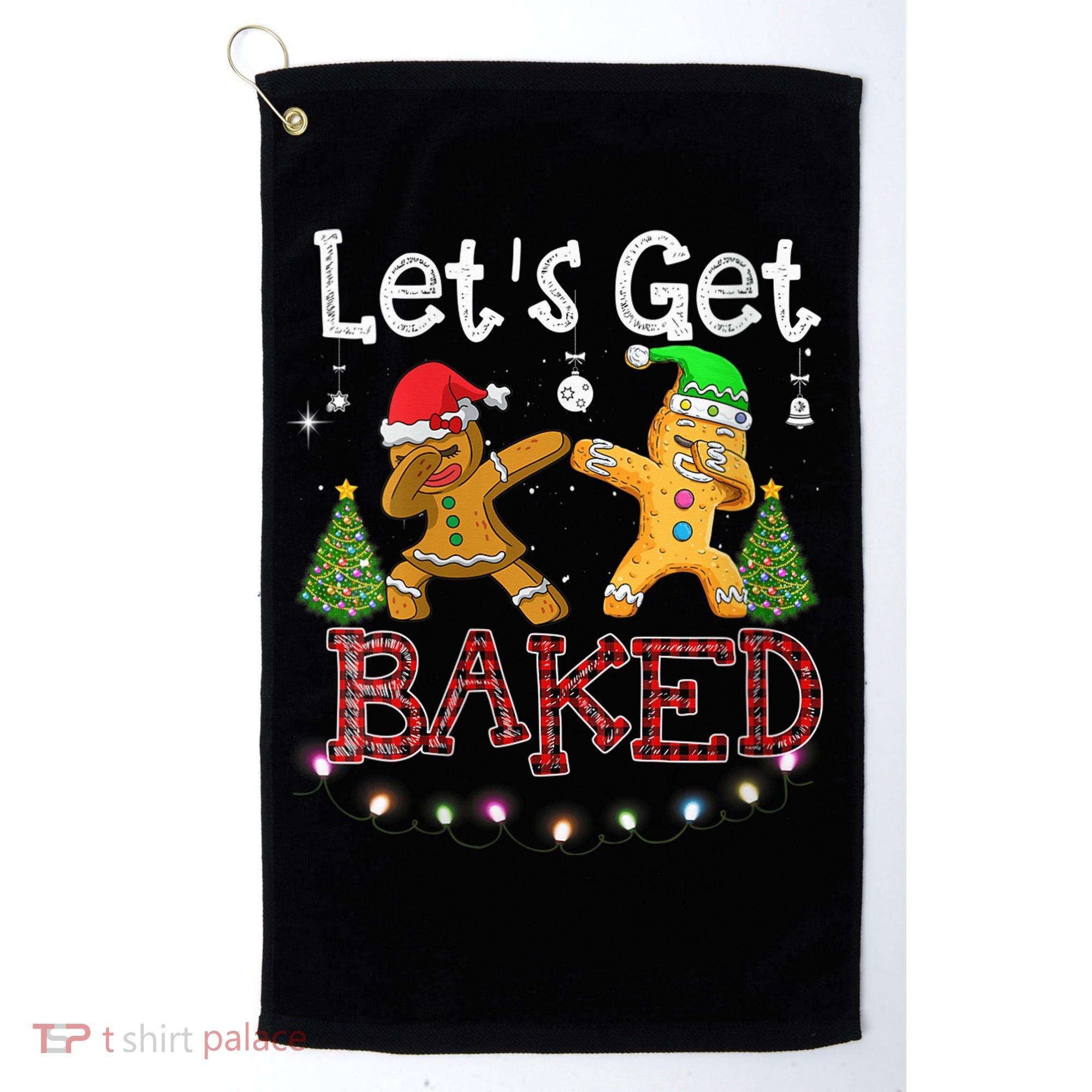 Wo Let's Get Baked Cookie Baking Gingerbread Plaid Christmas Golf Towel