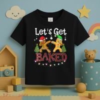 Wo Let's Get Baked Cookie Baking Gingerbread Plaid Christmas Toddler T-Shirt thumb 3