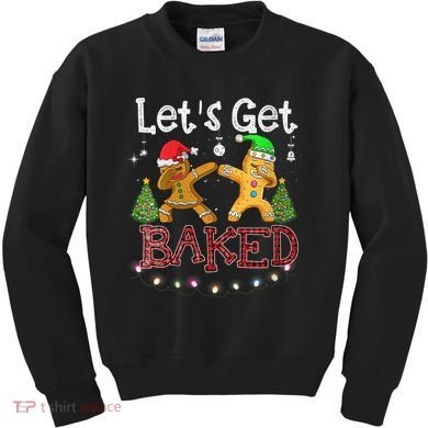 Wo Let's Get Baked Cookie Baking Gingerbread Plaid Christmas Kids Sweatshirt