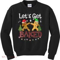 Wo Let's Get Baked Cookie Baking Gingerbread Plaid Christmas Kids Sweatshirt thumb 0