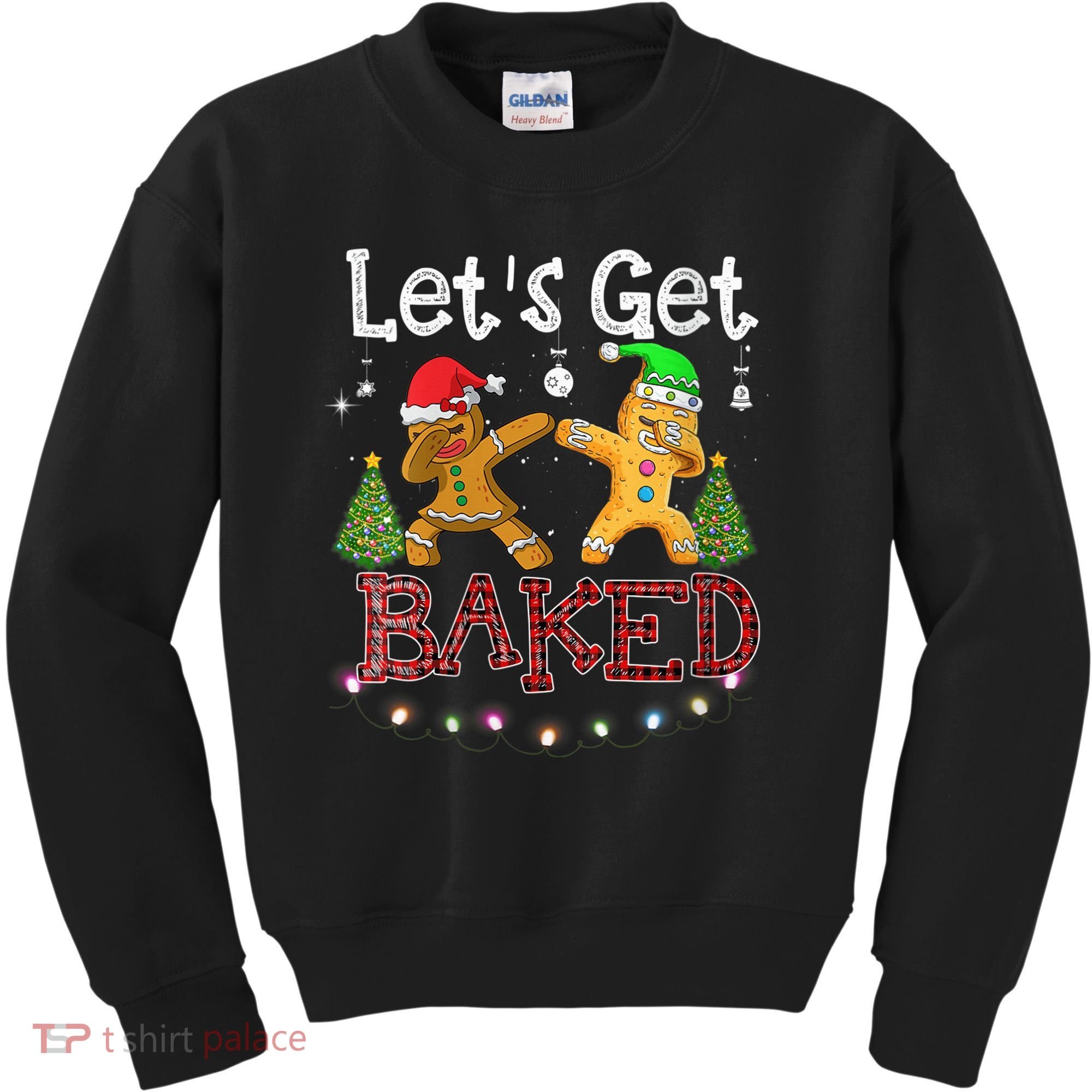 Wo Let's Get Baked Cookie Baking Gingerbread Plaid Christmas Kids Sweatshirt