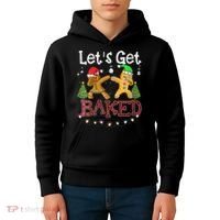 Wo Let's Get Baked Cookie Baking Gingerbread Plaid Christmas Kids Hoodie thumb 4