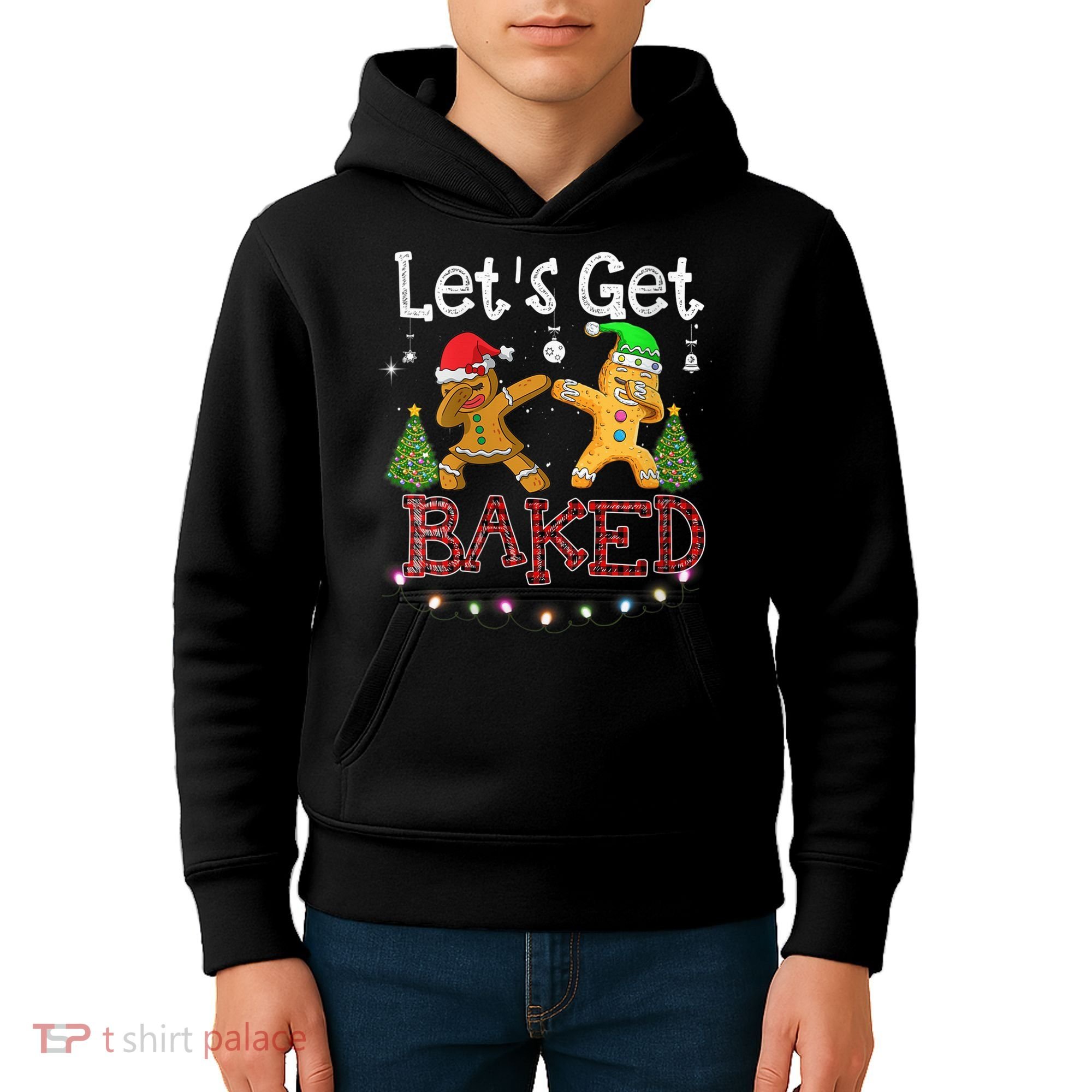 Wo Let's Get Baked Cookie Baking Gingerbread Plaid Christmas Kids Hoodie