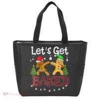 Wo Let's Get Baked Cookie Baking Gingerbread Plaid Christmas Tote Bag thumb 0