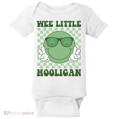 Wee Little Hooligan St Patricks Day Smile Retro Baby Bodysuit