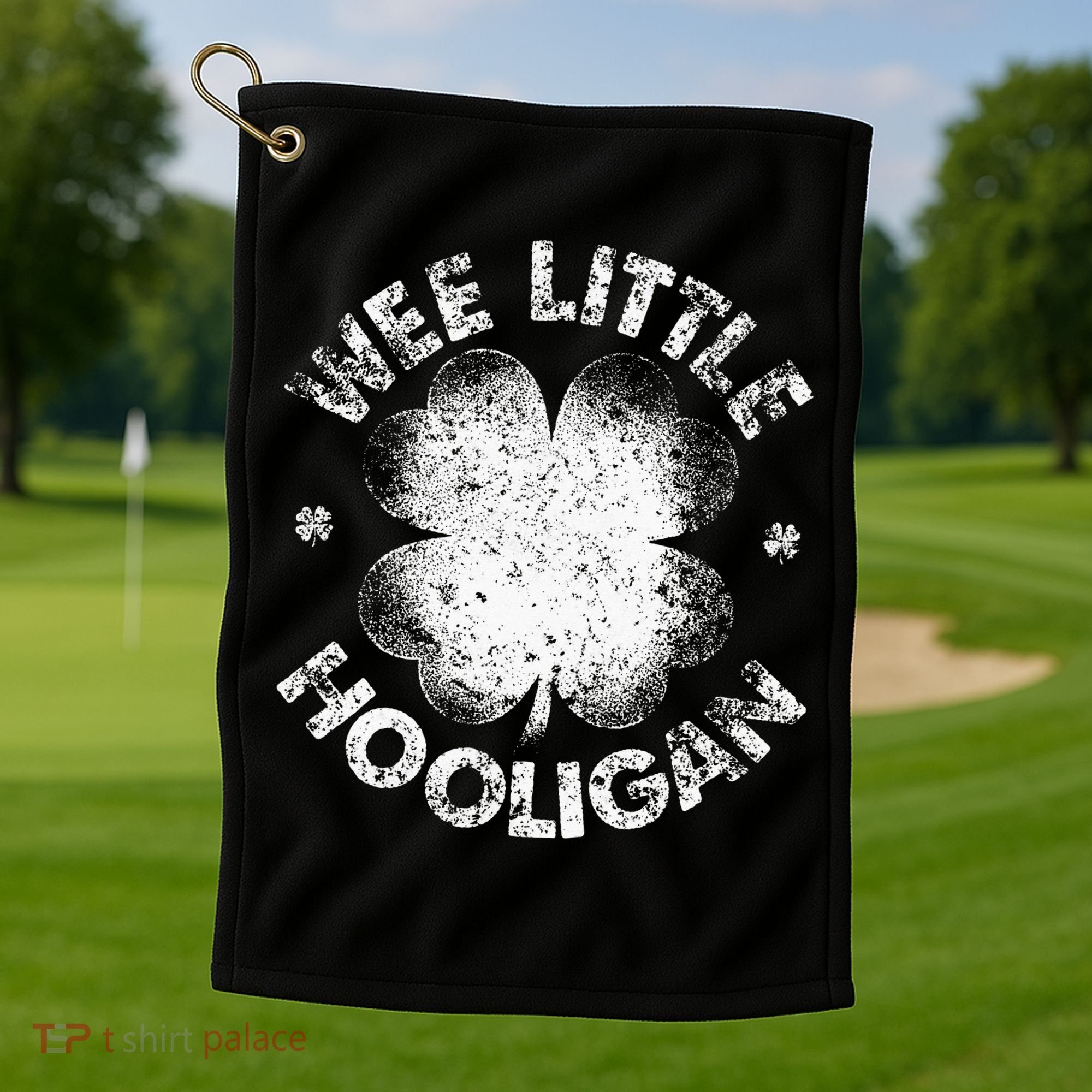 Wee Little Hooligan Funny St Patrick's Day Shamrock Golf Towel
