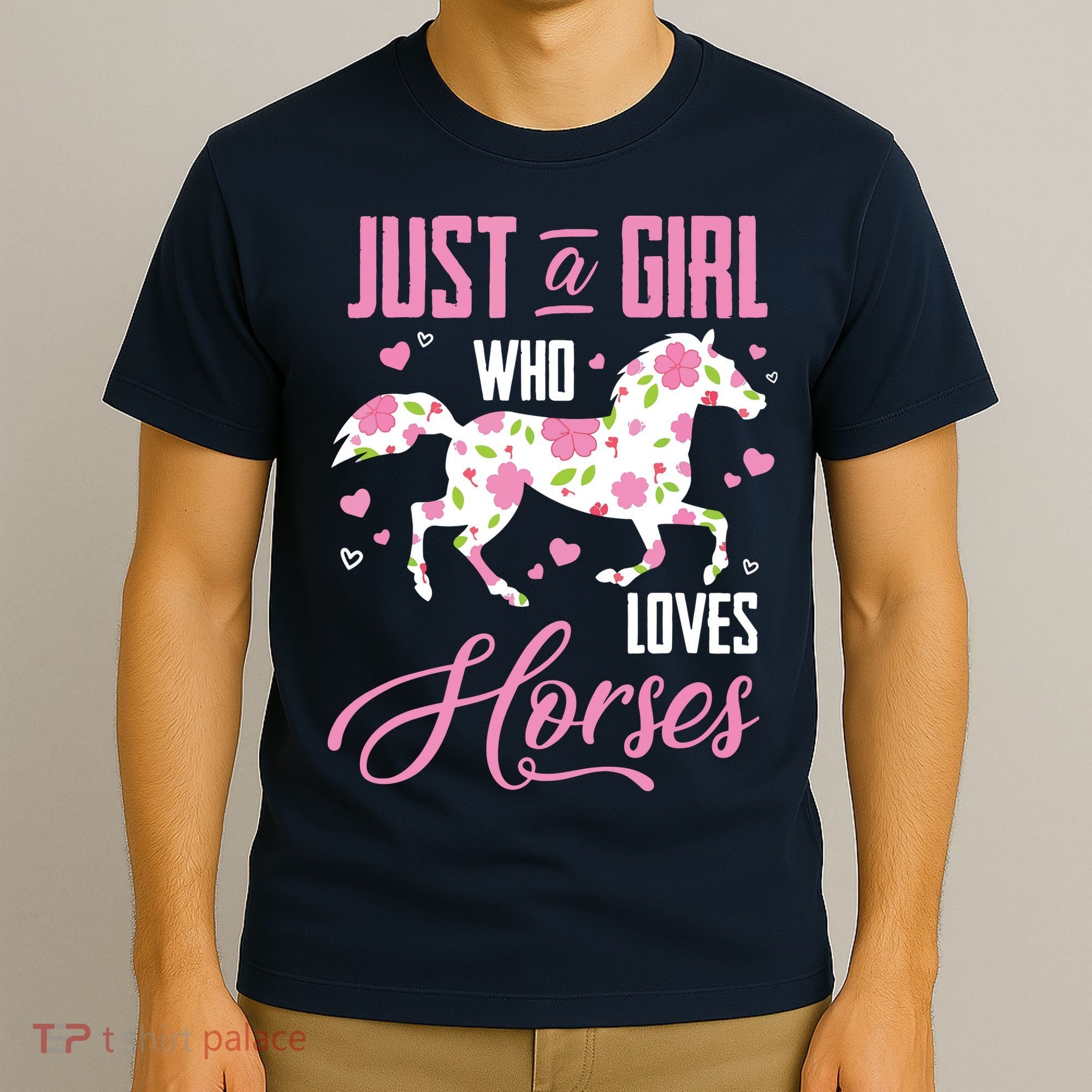 Who Loves Horses Floral Horse Equestrian Quote T-Shirt