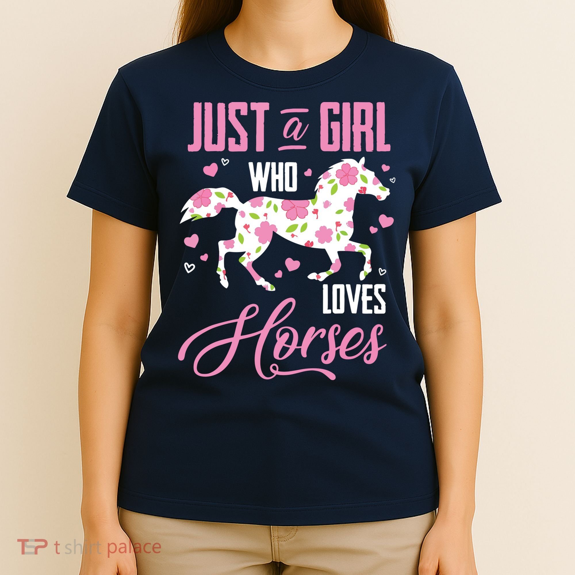 Who Loves Horses Floral Horse Equestrian Quote T-Shirt