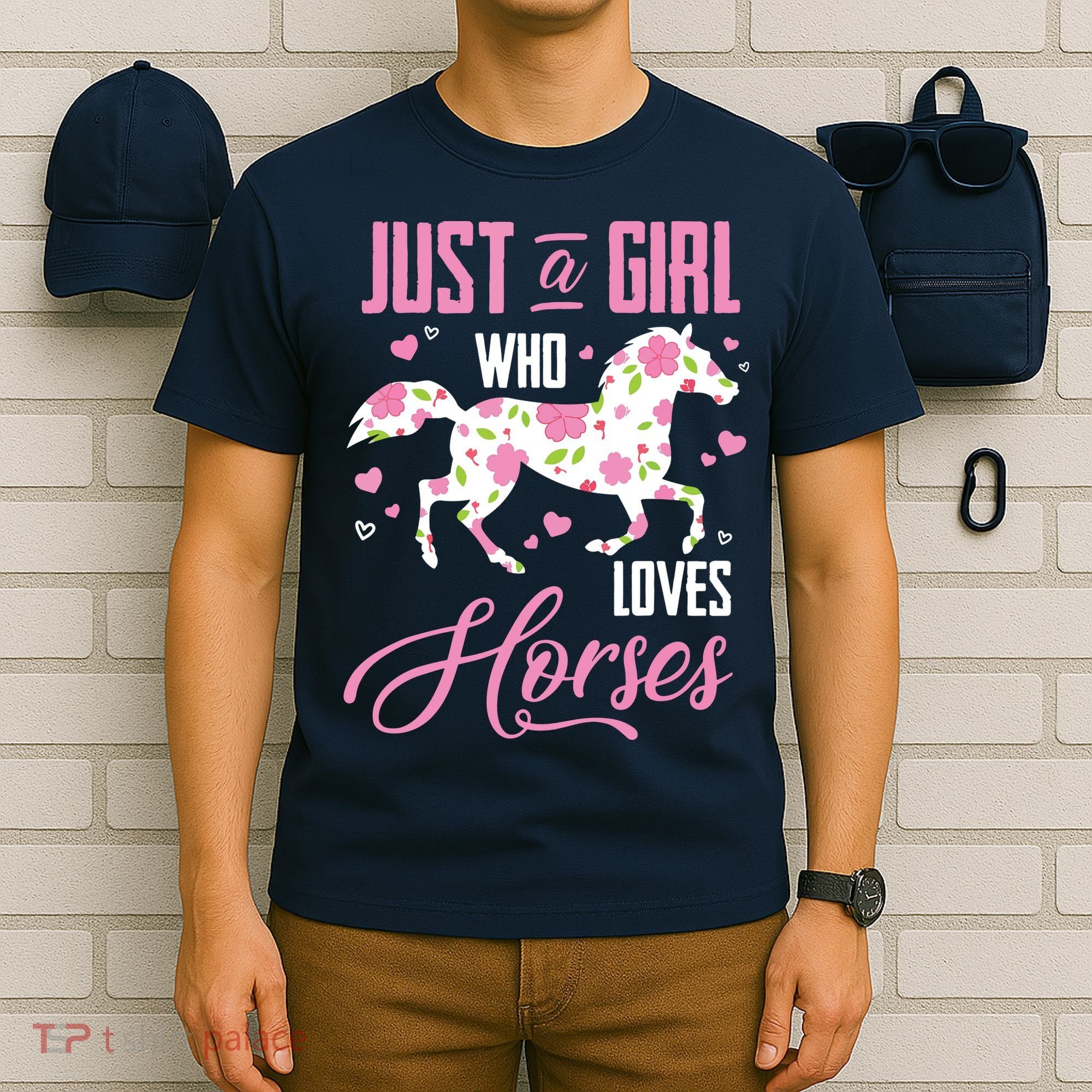Who Loves Horses Floral Horse Equestrian Quote T-Shirt