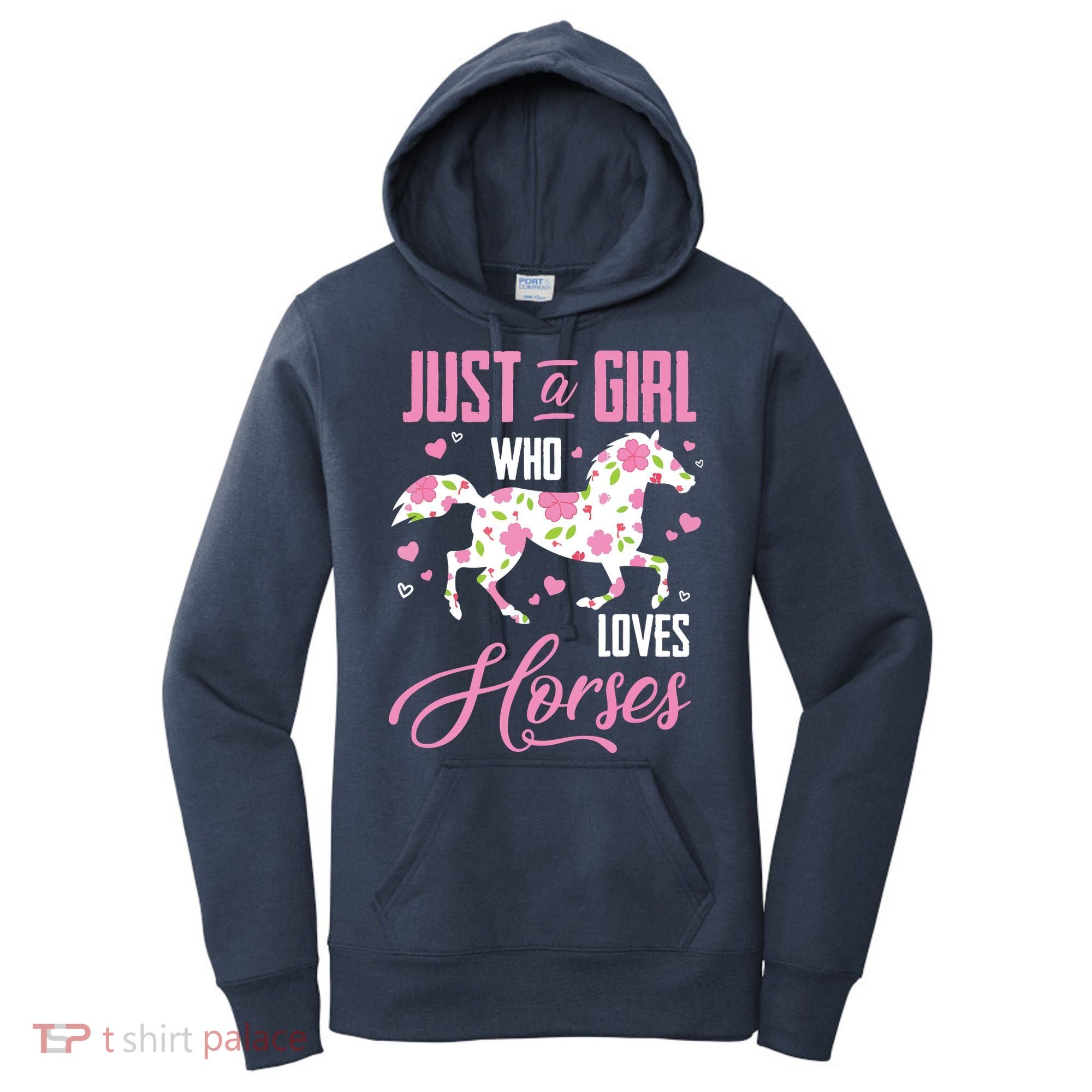Who Loves Horses Floral Horse Equestrian Quote Women's Hoodie