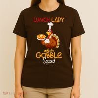 Women Lunch Lady Gobble Squad Thanksgiving Turkey Lunch Lady T-Shirt thumb 4