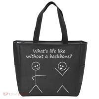 Whats Life Like Without A Backbone Funny Stickfigure Tote Bag thumb 0