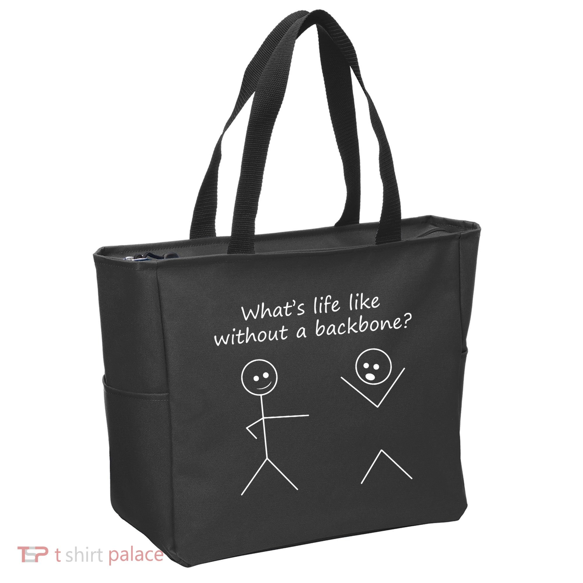 Whats Life Like Without A Backbone Funny Stickfigure Tote Bag