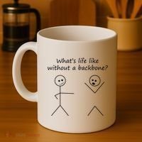 Whats Life Like Without A Backbone Funny Stickfigure Coffee Mug thumb 4