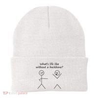 Whats Life Like Without A Backbone Funny Stickfigure Beanie thumb 0