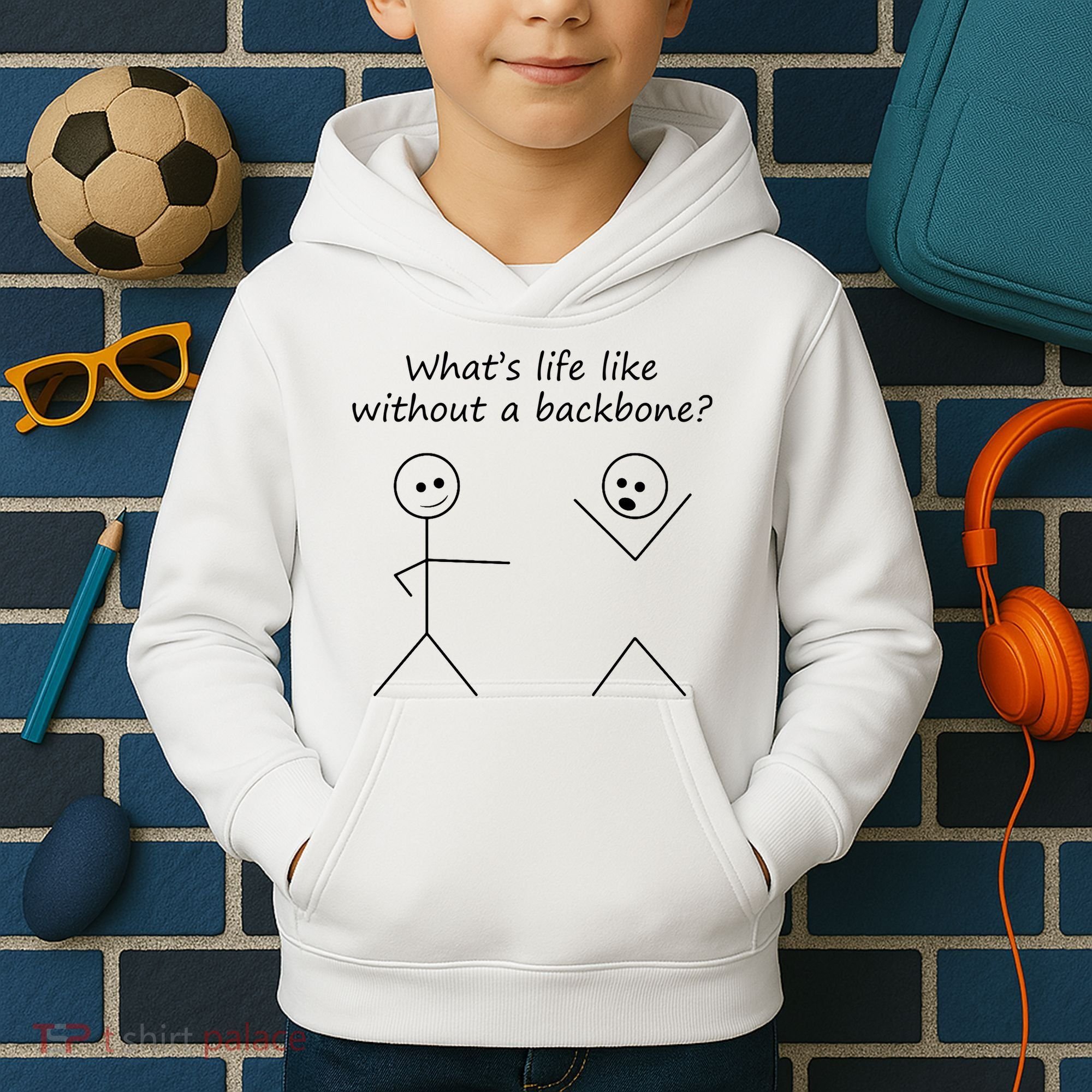 Whats Life Like Without A Backbone Funny Stickfigure Kids Hoodie