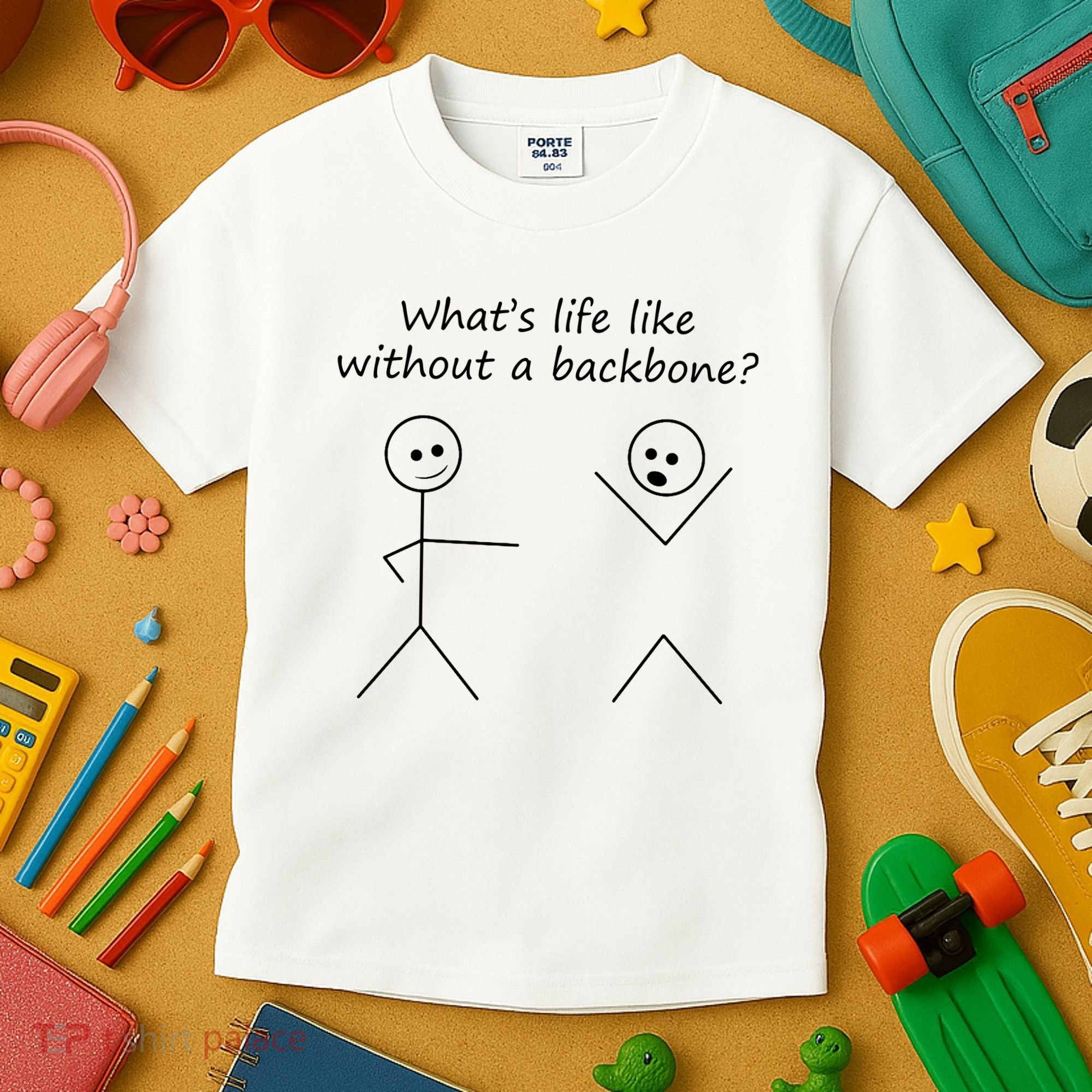 Whats Life Like Without A Backbone Funny Stickfigure Kids T-Shirt