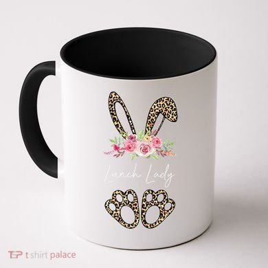 Womens Lunch Lady Bunny Leopard Flowers Easter Gifts Coffee Mug