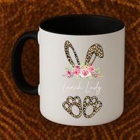 Womens Lunch Lady Bunny Leopard Flowers Easter Gifts Coffee Mug thumb 2