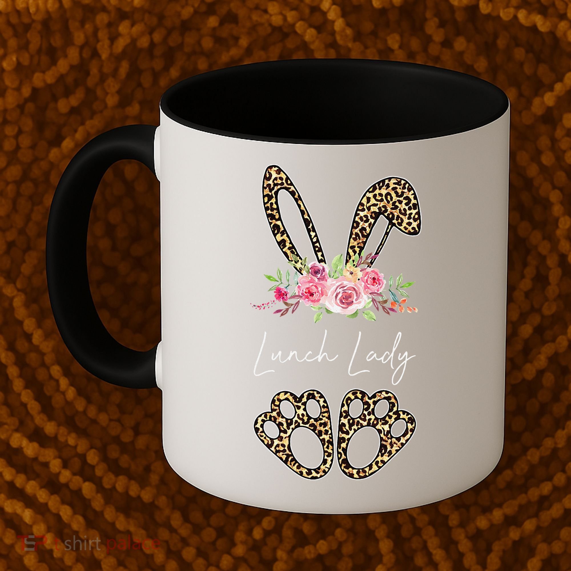Womens Lunch Lady Bunny Leopard Flowers Easter Gifts Coffee Mug