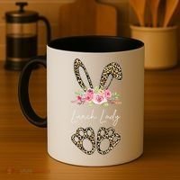 Womens Lunch Lady Bunny Leopard Flowers Easter Gifts Coffee Mug thumb 4