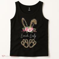 Womens Lunch Lady Bunny Leopard Flowers Easter Gifts Tank Top thumb 2