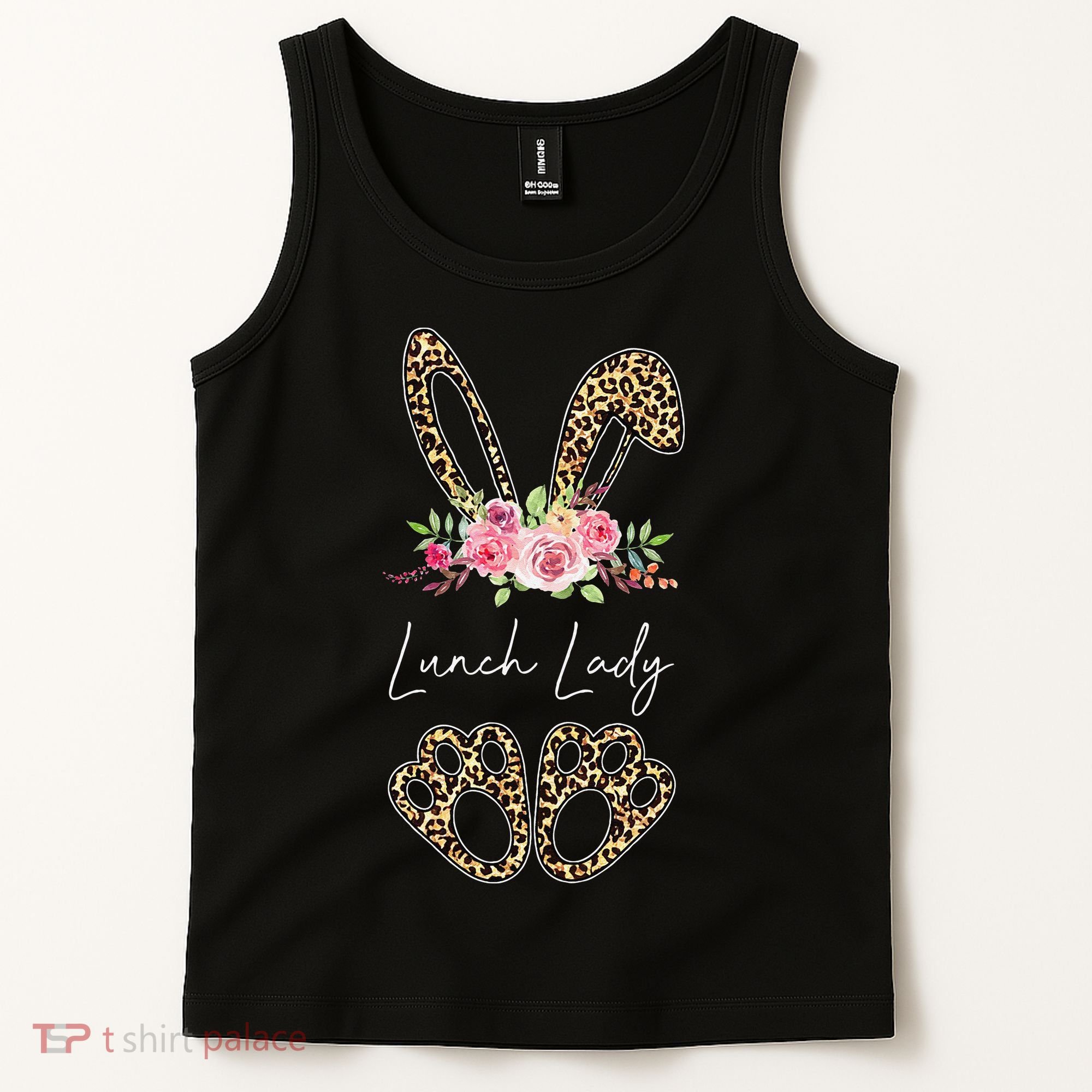 Womens Lunch Lady Bunny Leopard Flowers Easter Gifts Tank Top