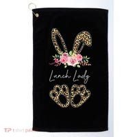 Womens Lunch Lady Bunny Leopard Flowers Easter Gifts Golf Towel thumb 0