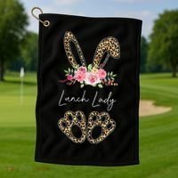 Womens Lunch Lady Bunny Leopard Flowers Easter Gifts Golf Towel thumb 1