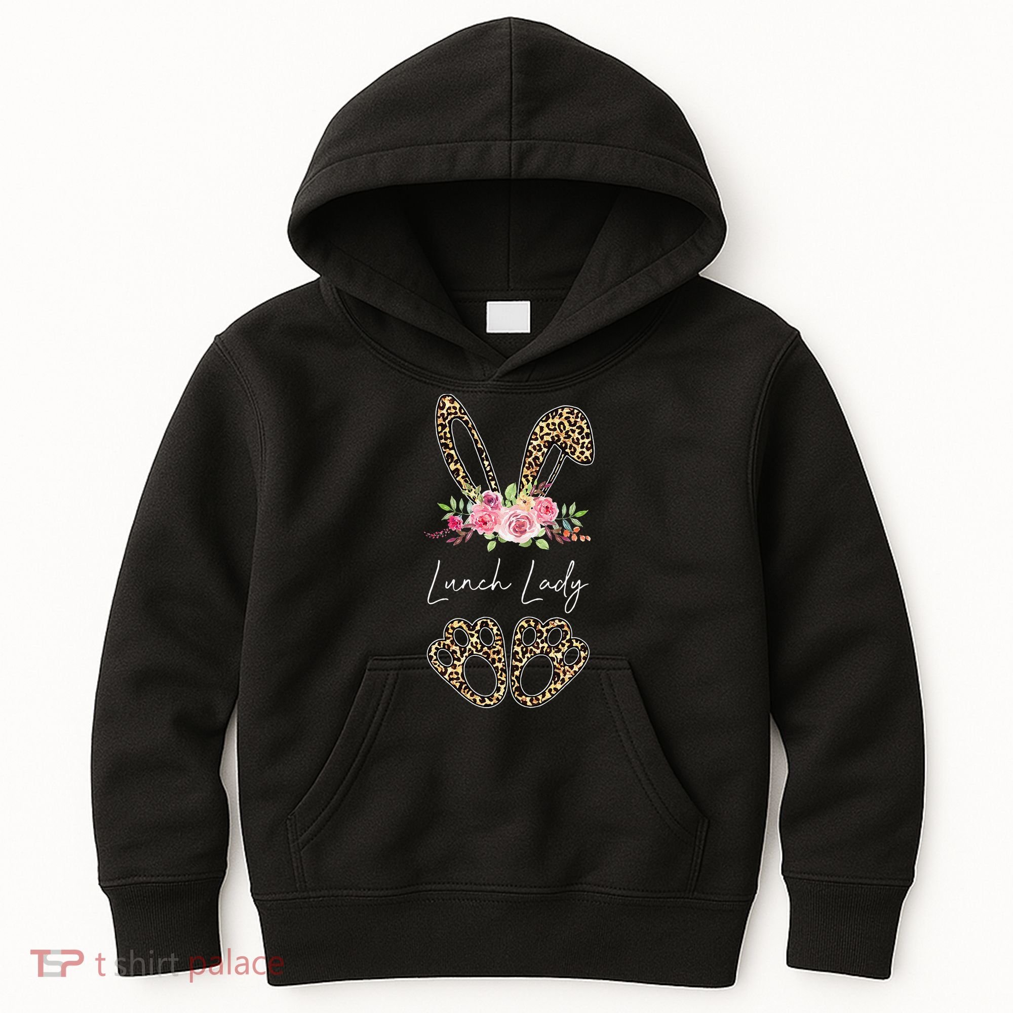 Womens Lunch Lady Bunny Leopard Flowers Easter Gifts Kids Hoodie
