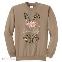 Womens Lunch Lady Bunny Leopard Flowers Easter Gifts Sweatshirt thumb 0
