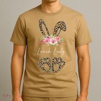 Womens Lunch Lady Bunny Leopard Flowers Easter Gifts T-Shirt thumb 3