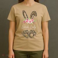 Womens Lunch Lady Bunny Leopard Flowers Easter Gifts T-Shirt thumb 4