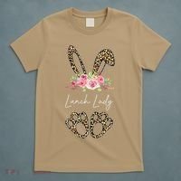 Womens Lunch Lady Bunny Leopard Flowers Easter Gifts T-Shirt thumb 5