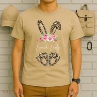 Womens Lunch Lady Bunny Leopard Flowers Easter Gifts T-Shirt thumb 6
