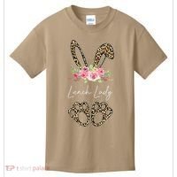 Womens Lunch Lady Bunny Leopard Flowers Easter Gifts Kids T-Shirt thumb 0
