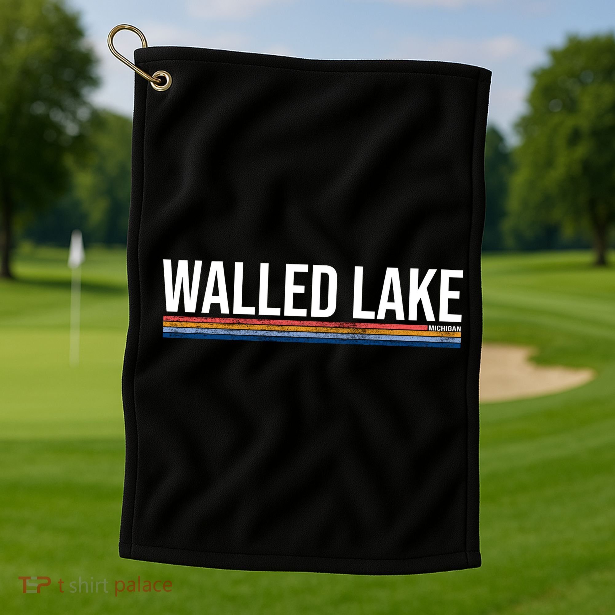 Walled Lake Michigan Retro Golf Towel