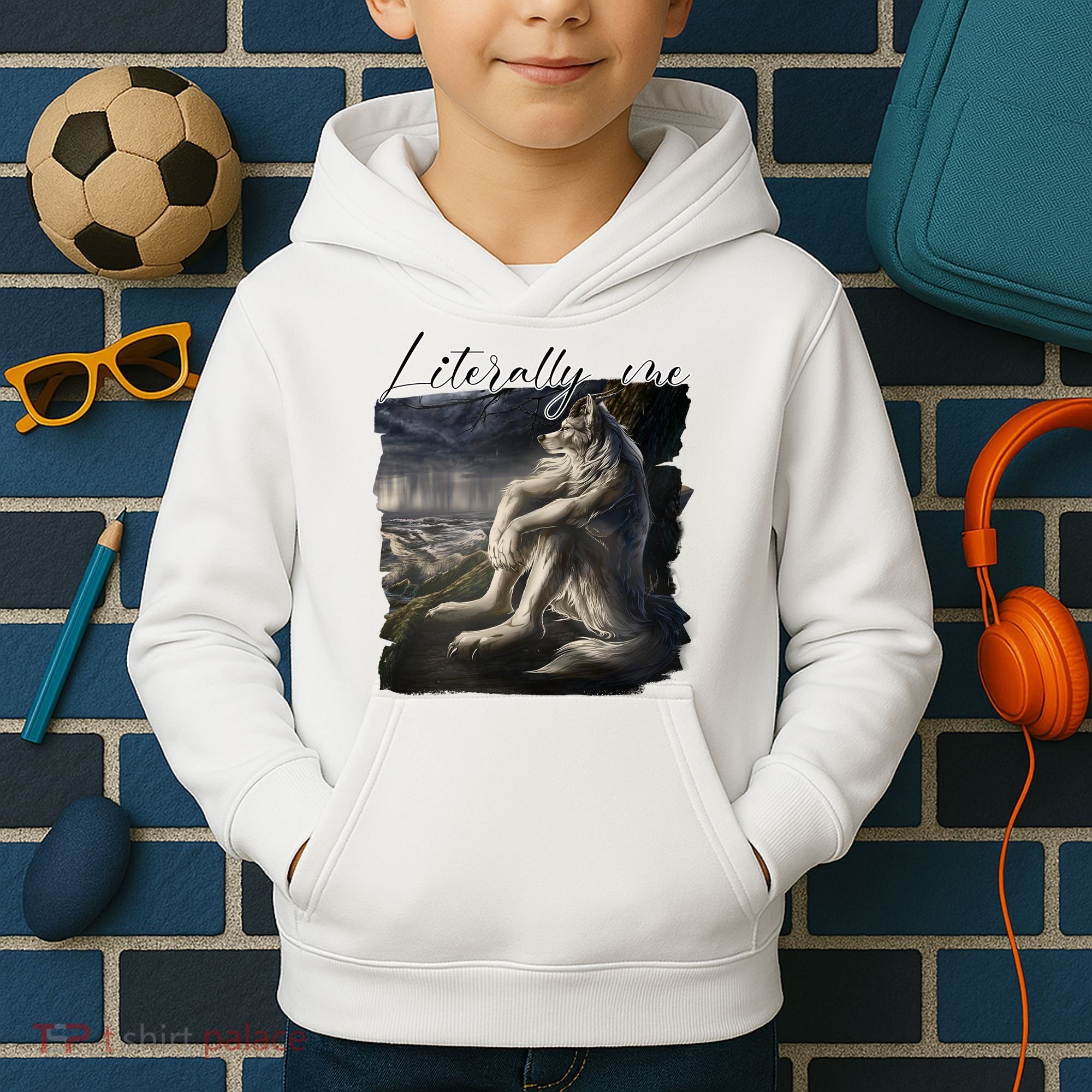Wolf Literally Me Funny Meme Kids Hoodie