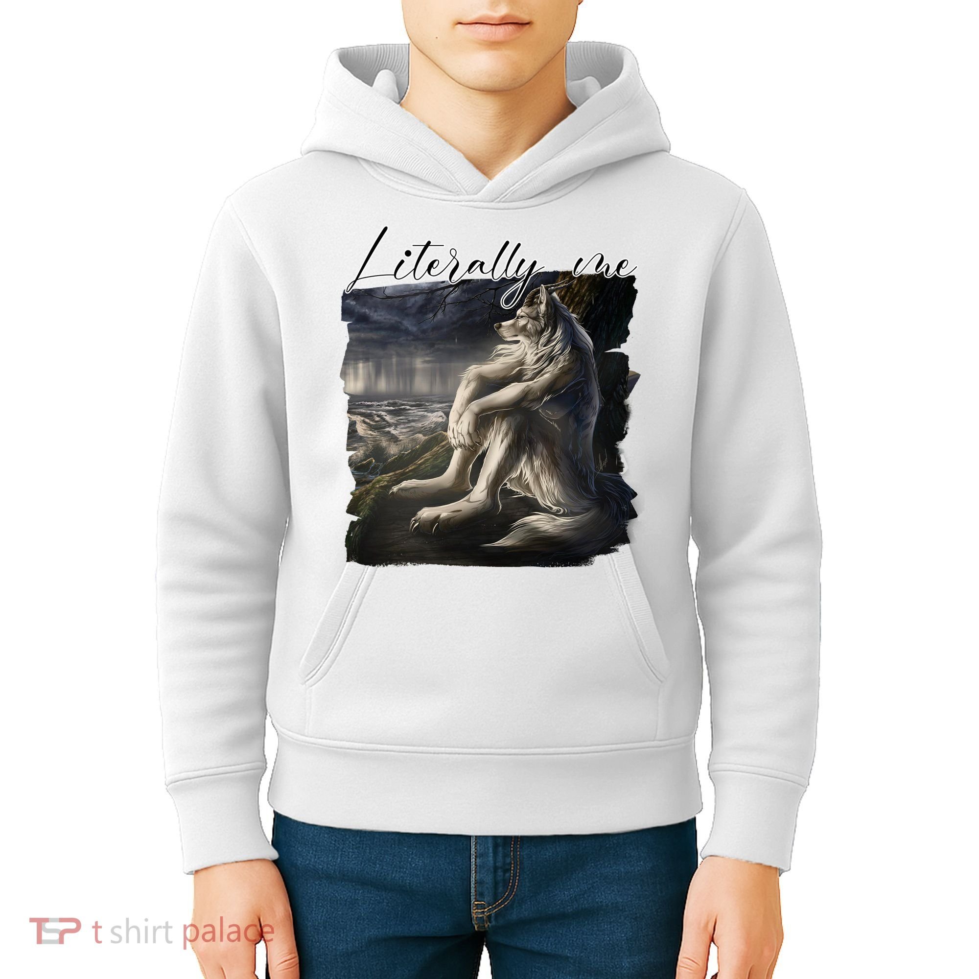 Wolf Literally Me Funny Meme Kids Hoodie