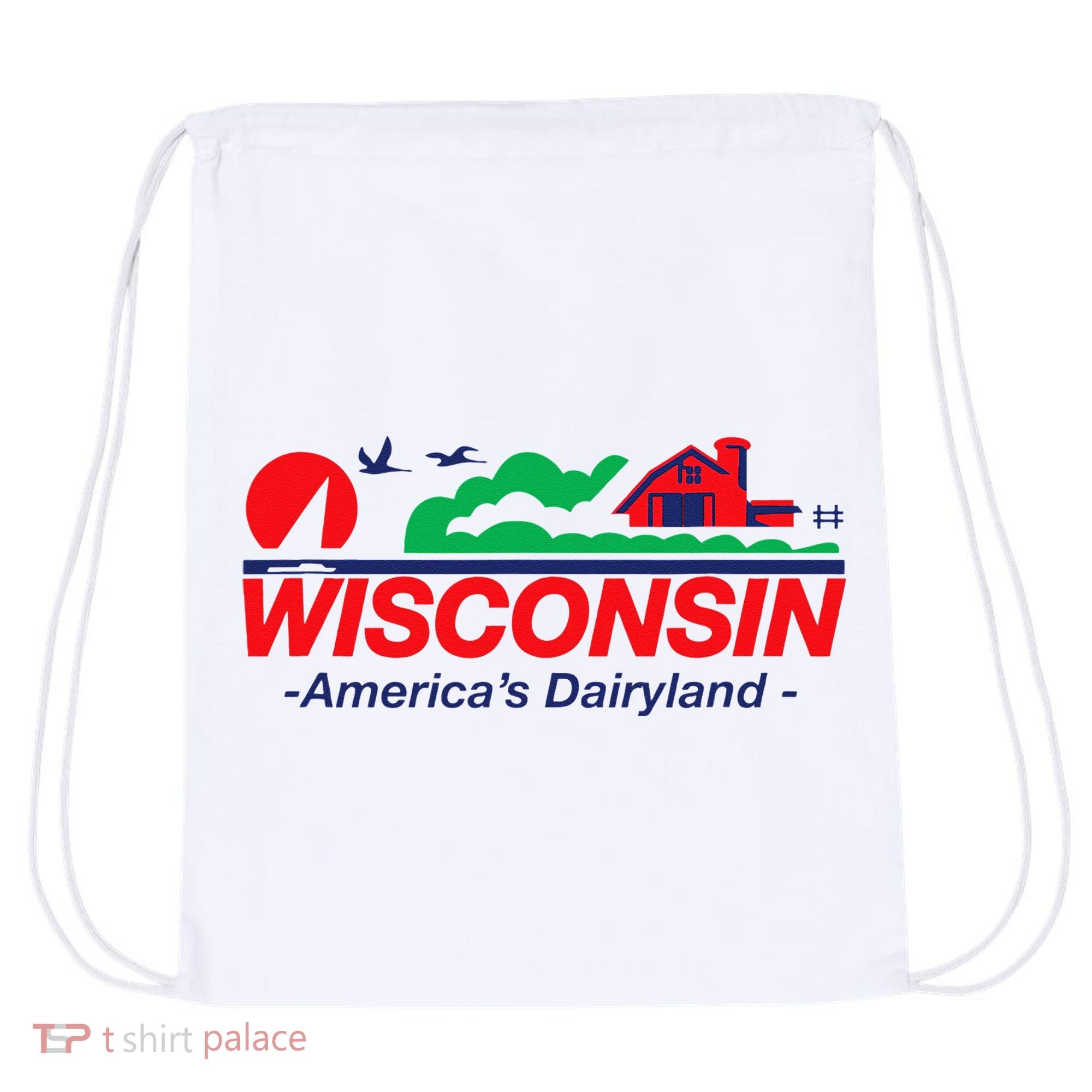 Wisconsin License Plate Americas Dairyland Drawstring Bag